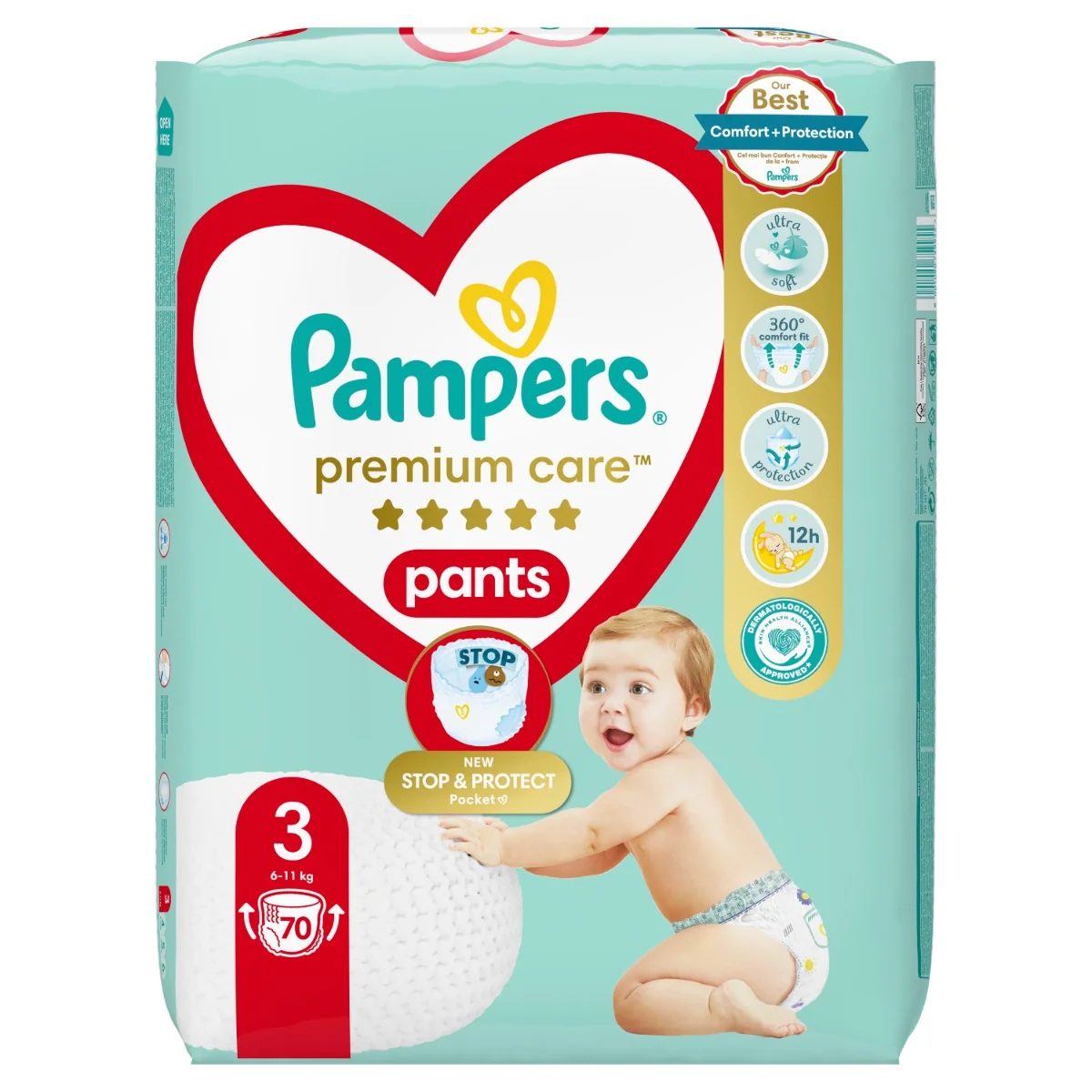 Pampers Premium Care plienkové nohavičky veľkosť 3, 70 ks, 6kg-11kg 1×70 ks, plienkové nohavičky