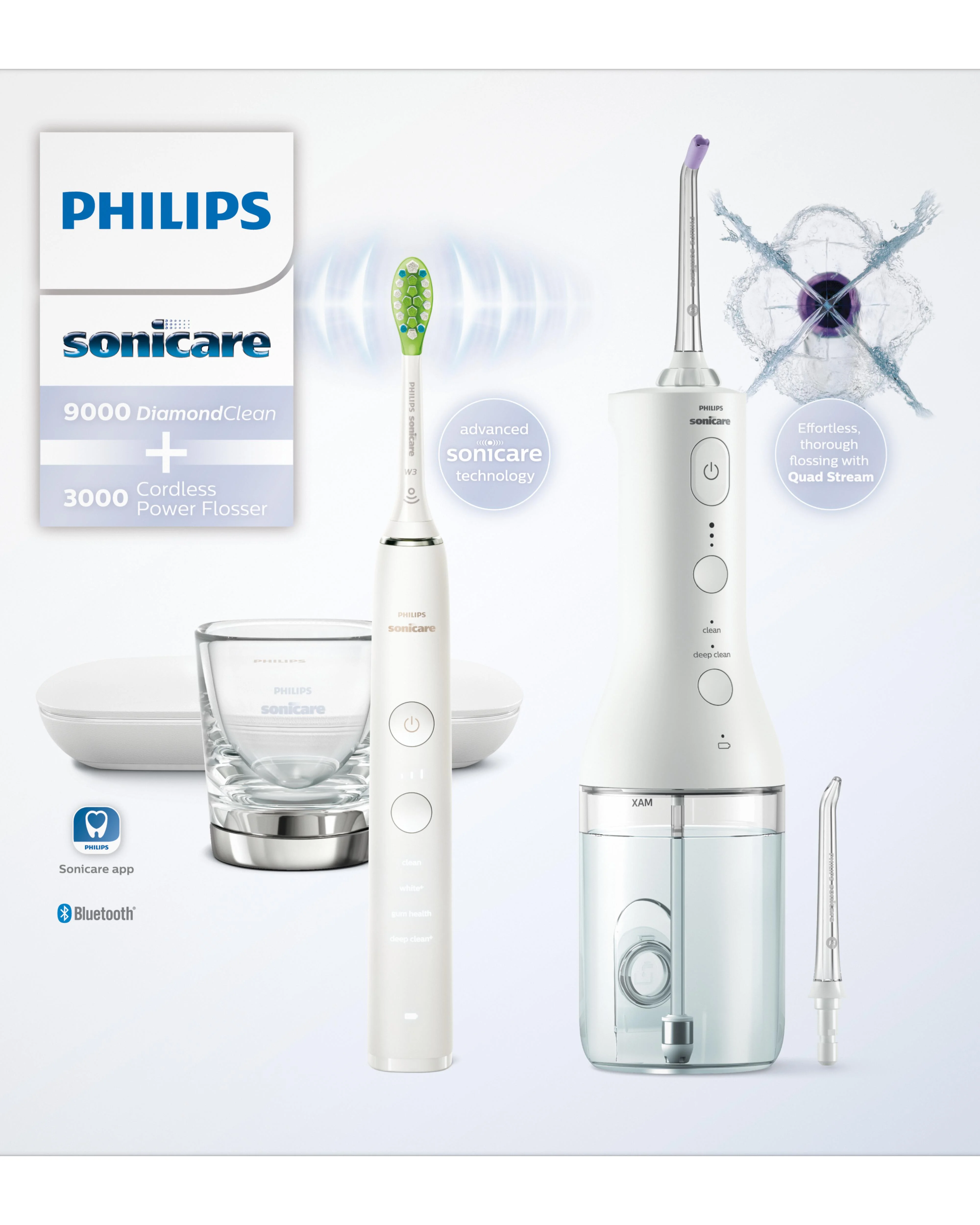 Philips Sonicare 9000 DiamondClean a Prenosná ústna sprcha HX3886/41 1×1 ks, set