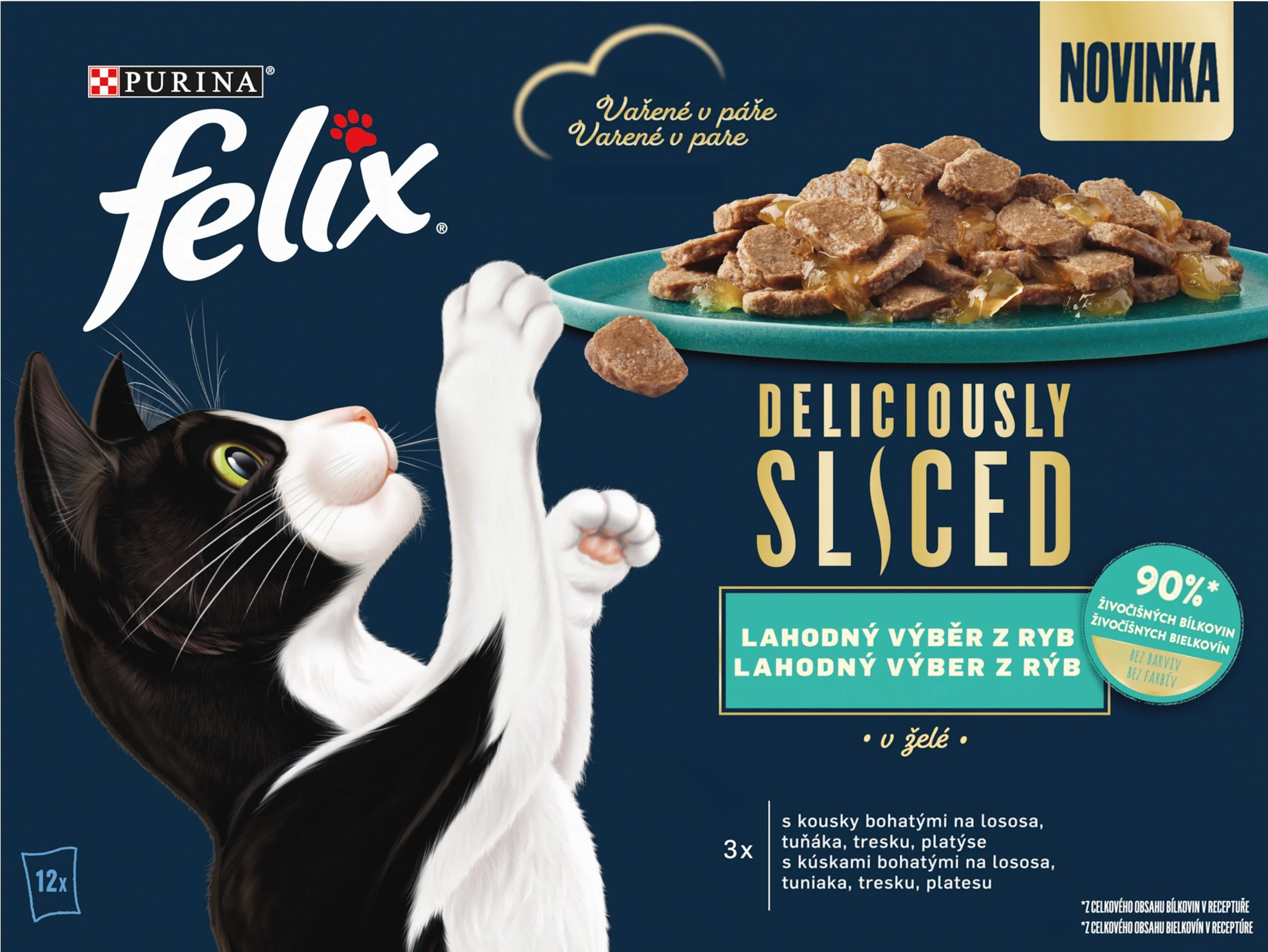 FELIX Deliciously sliced Multipack 4(12x80g) losos/ tuniak/ treska/ platesa v želé