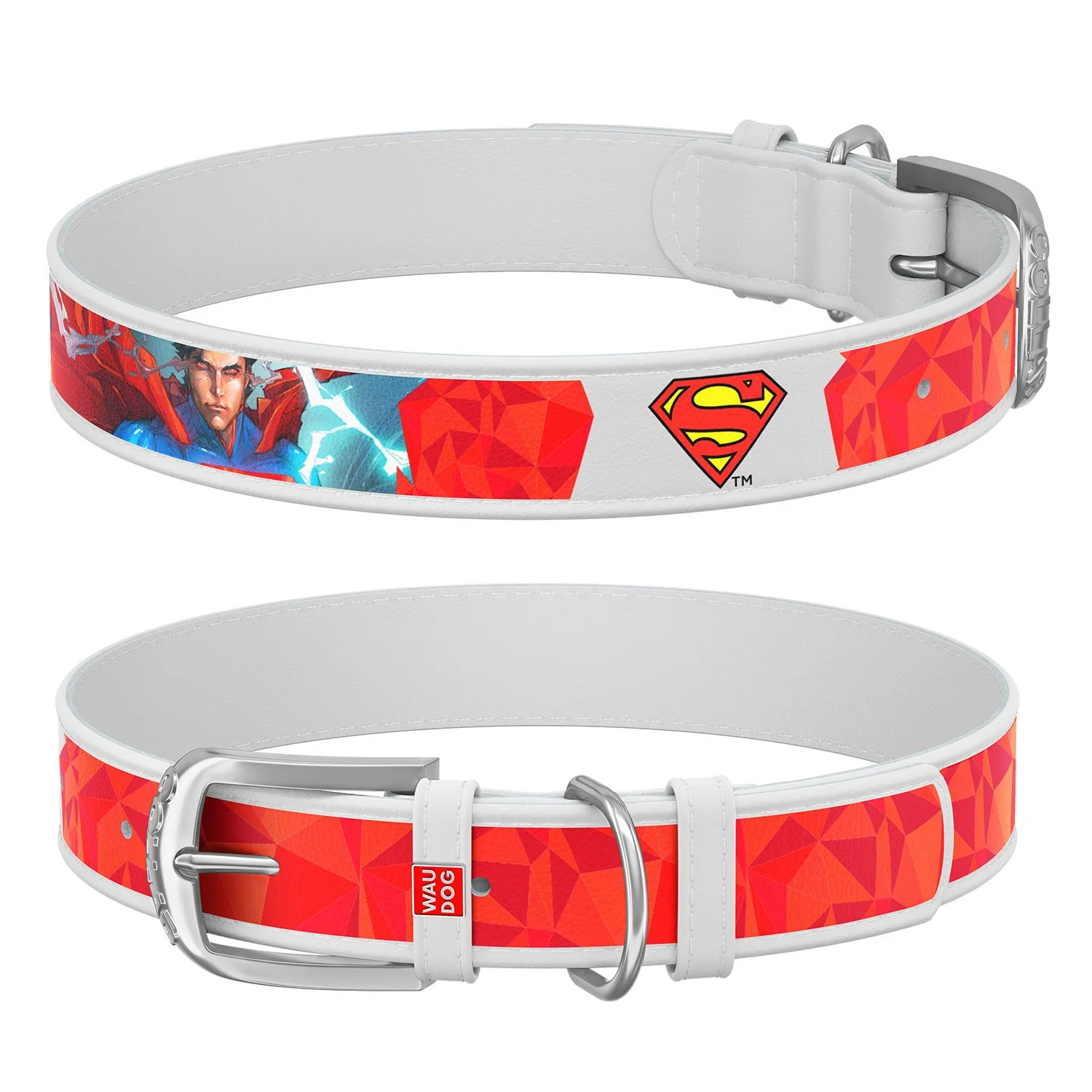 Kožený obojok Superman DC COMICS biely, Obvod krku: 20-28 cm, širka: 12 mm 