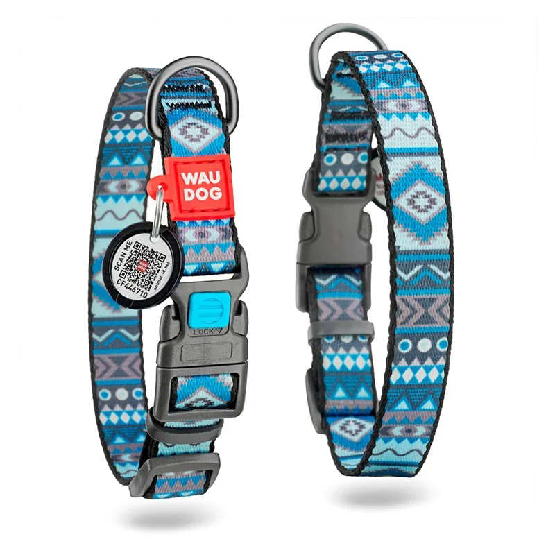 Nylonový obojok s QR kódom ETHNO blue, Varianta: M 