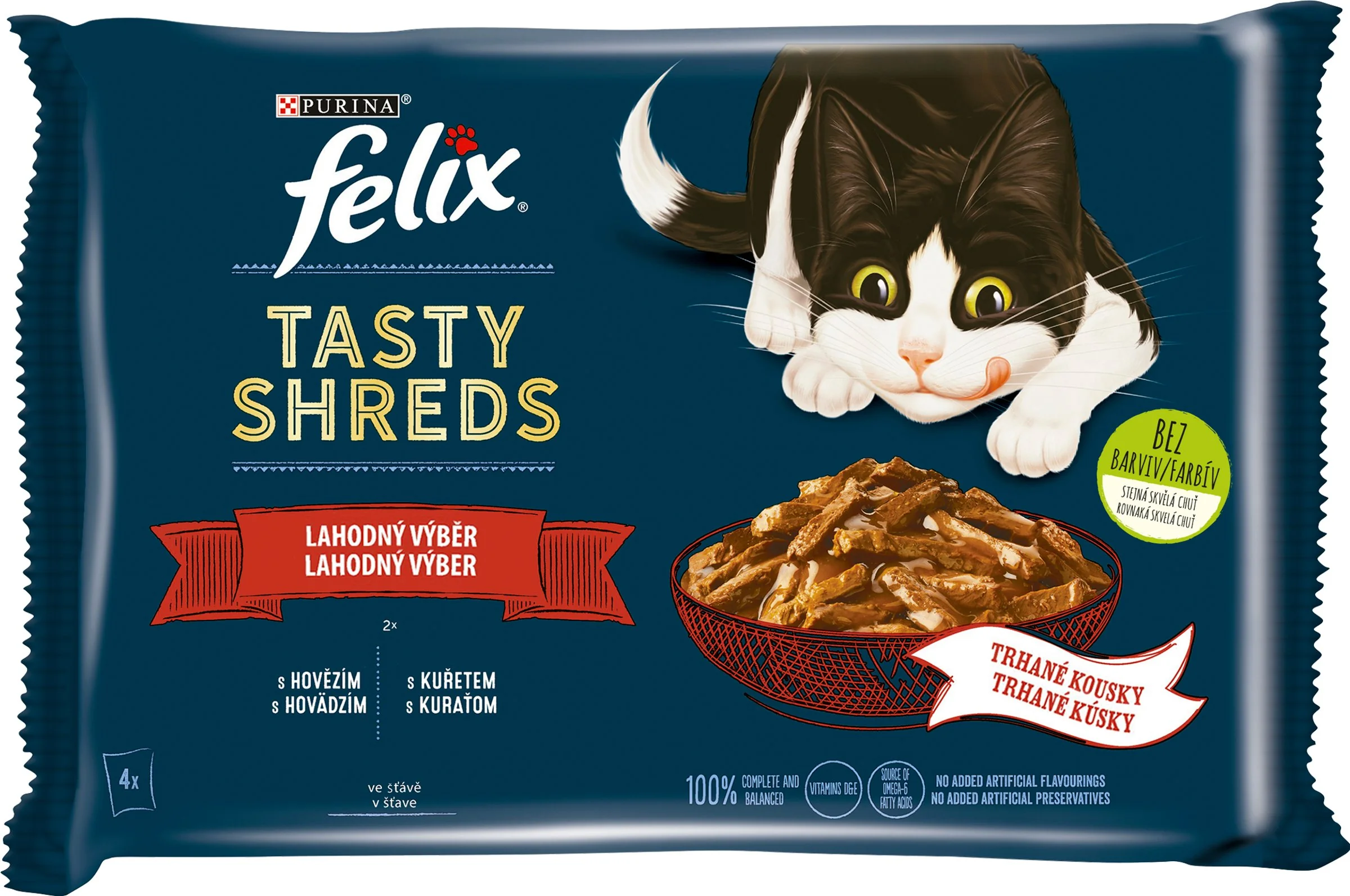 FELIX TASTY SHREDS Multipack 12(4x80g) hovädzie/ kura v šťave