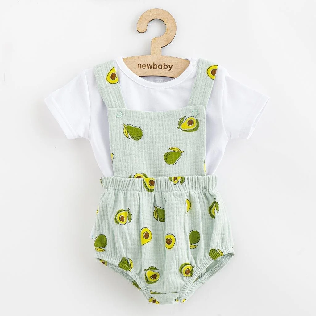 Mušelínový dojčenský set Kraťasy a Tričko New Baby Avocado 68 