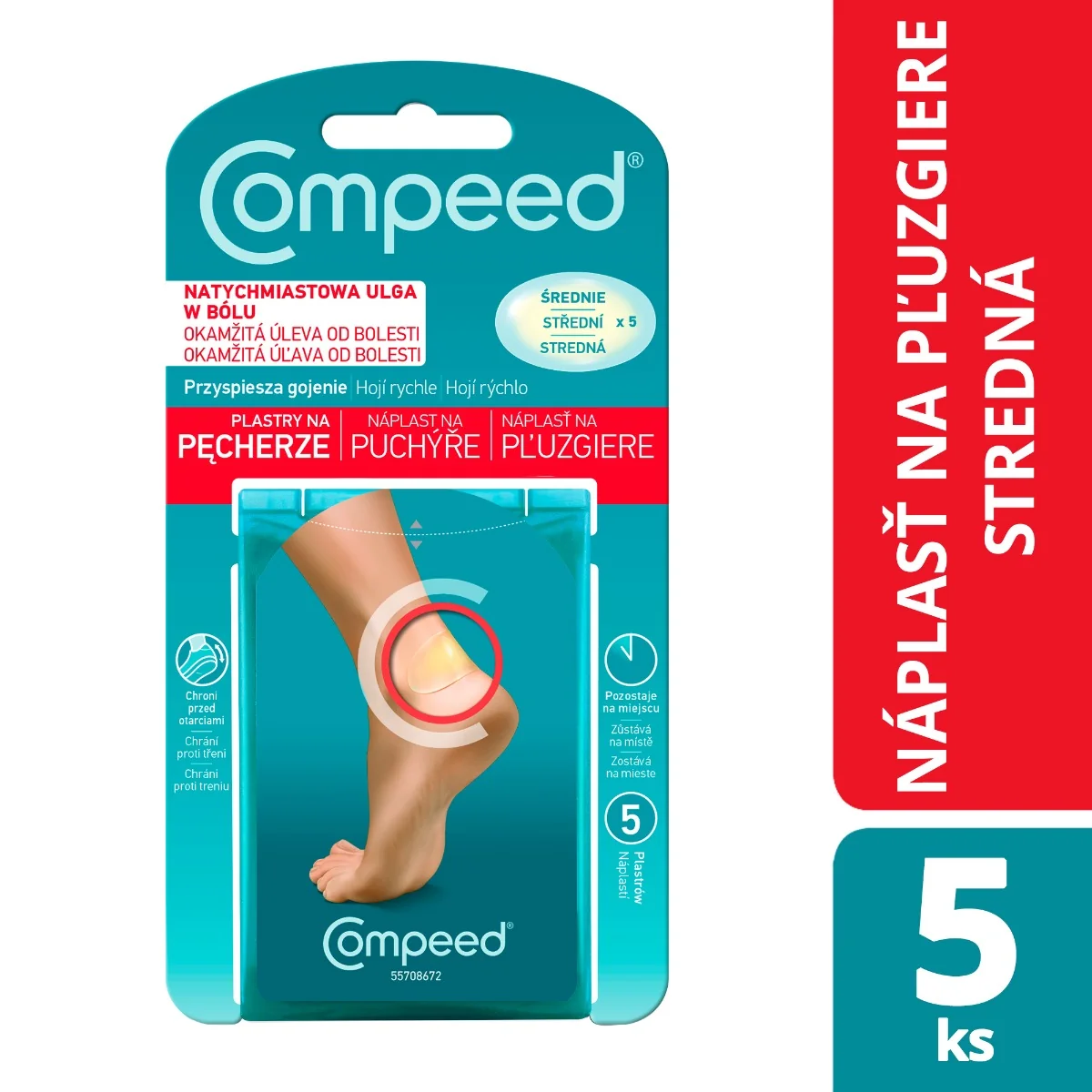 Compeed NÁPLASŤ na pľuzgiere 1×5 ks, stredná, gélová