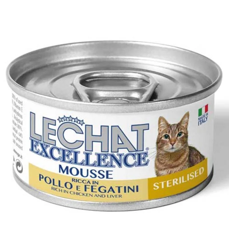 MONGE LECHAT EXCELLENCE MOUSSE Pena s kuracím mäsom a pečienkou pre sterilizované mačky 85g