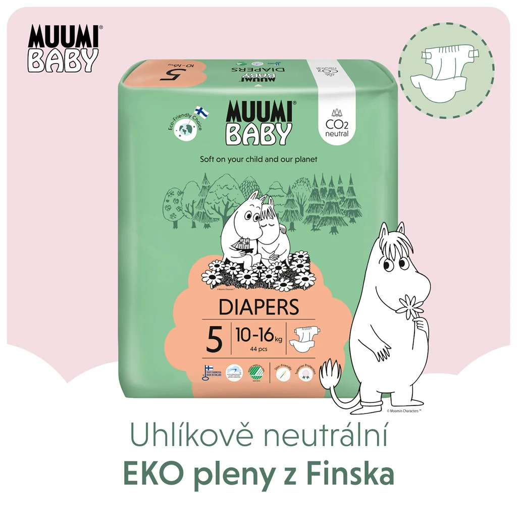 Muumi Baby 5 Maxi+ 10-16 kg, eko plienky 44 ks 1×44ks, EKO plienky