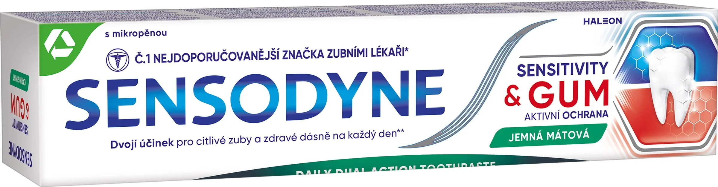 Sensodyne Sensitivity & Gum Jemná mätová zubná pasta 1x75 ml, jemná mätová pasta s mikropenou