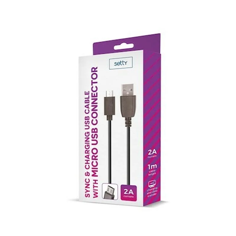 SETTY Nabíjací USB kábel 1m 2A microUSB, čierny GSM043217 