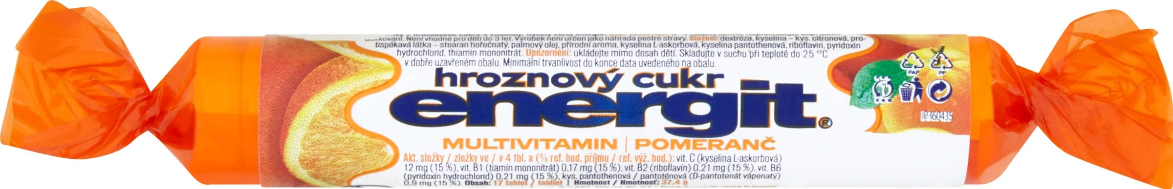 Energit hroznový cukor MULTIVITAMÍN - POMARANČ 1×17 ks (37,4 g), pastilky