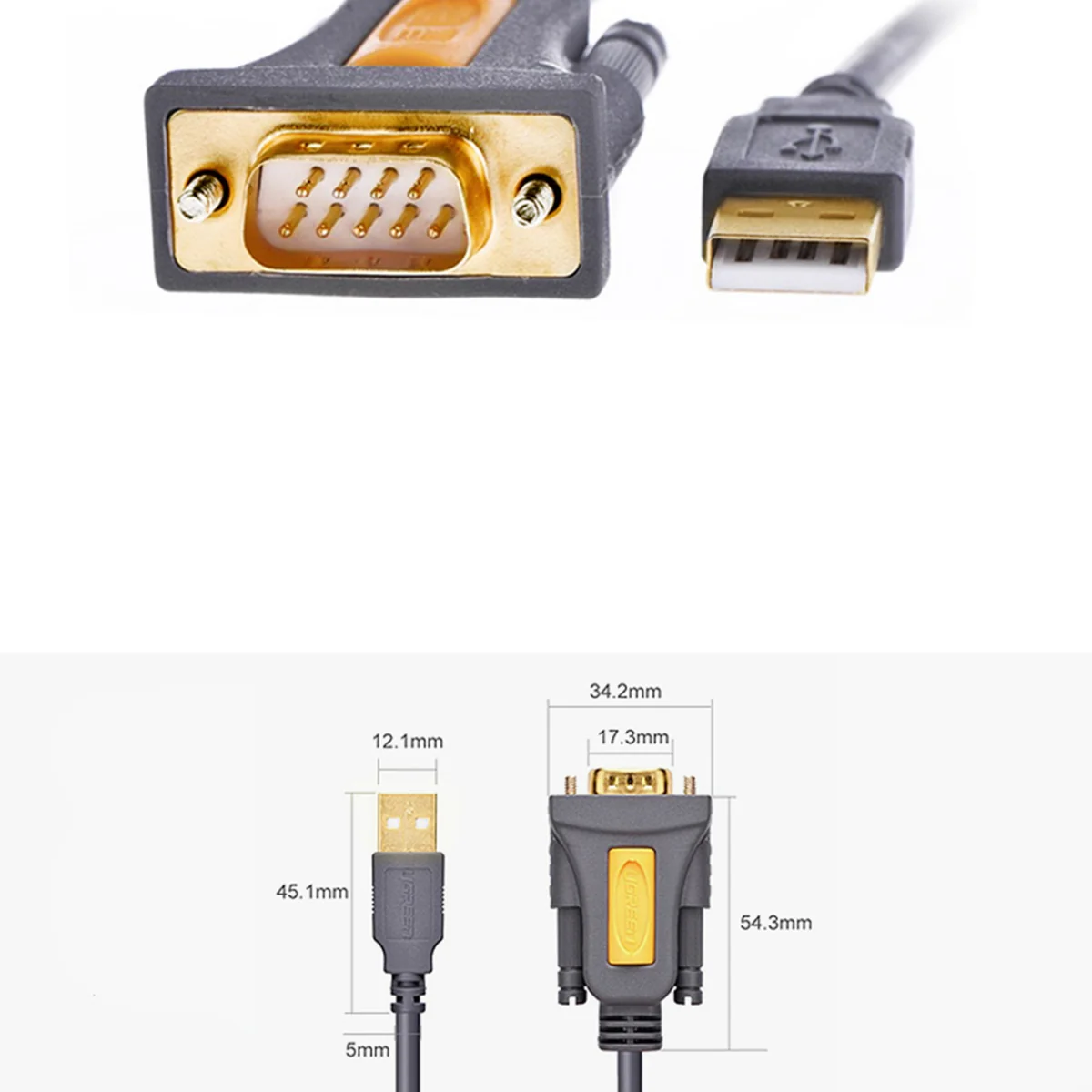 Ugreen CR104 kábel USB / DB9 RS-232 1.5m, šedý 