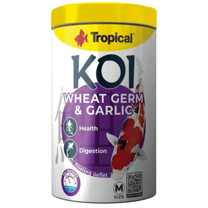 TROPICAL Koi Wheat Germ & Garlic Pellet M 1l/320g plávajúce krmivo pre jazierkové ryby