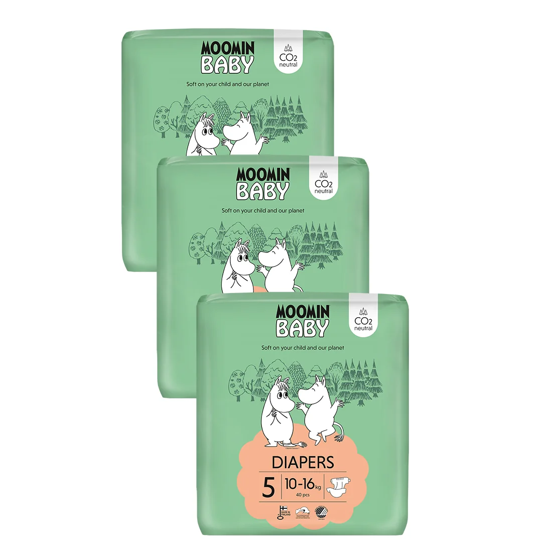 Moomin Baby 5 Maxi 10–16 kg, mesačné balenie eko plienok