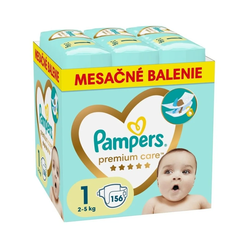 PAMPERS PREMIUM CARE VELKOST 1 2-5KG 156KS 1×156 ks, plienky vo veľkosti 1