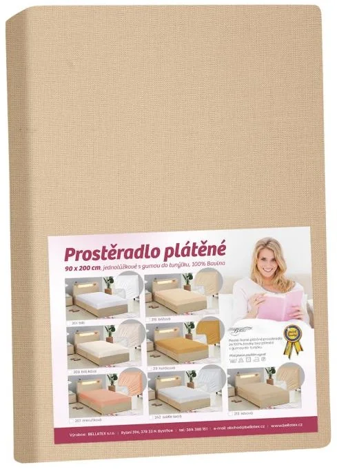 Plátené prestieradlo s gumou 90x200 172/213 kávová 1×1 ks, posteľná plachta