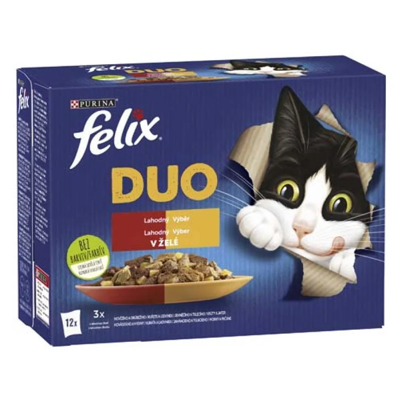 FELIX Fantastic DUO kapsička 12x85g kurča a ľadvinky, hovädzie a hydinové, morka a pečeň, jahňacie a teľacie v želé