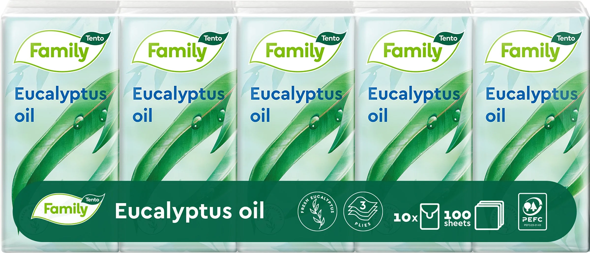 Tento Family Sensitive Eucalyptus Oil hygienické vreckovky 10×10 ks, hygienické vreckovky