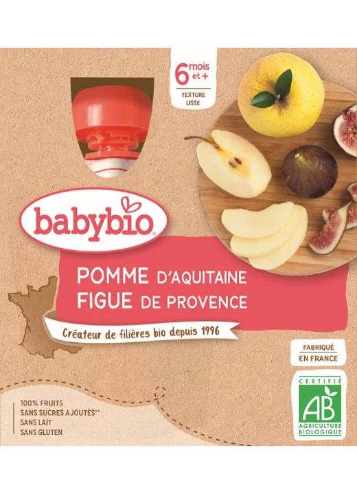 BABYBIO Pyré jablko figa (4x 90 g) - ovocný príkrm