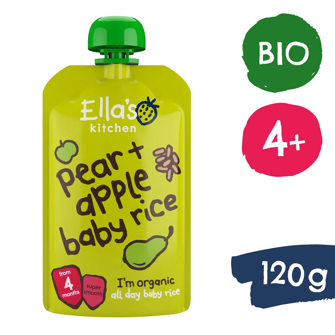 Ella's Kitchen BIO Detská ryža, hruška a jablko 1×120 g, detská výživa