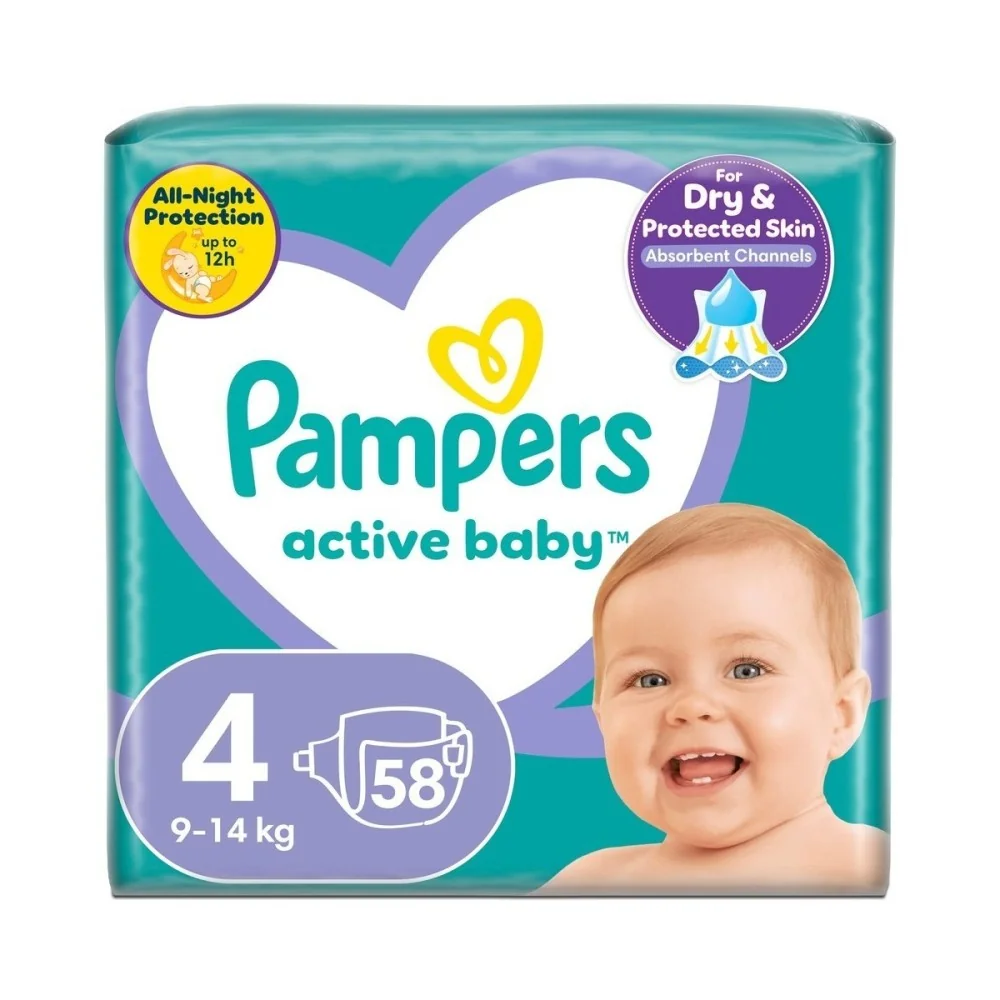 PAMPERS active baby Maxi Pack 4 Maxi 1×58 ks, veľkosť 4, detské plienky