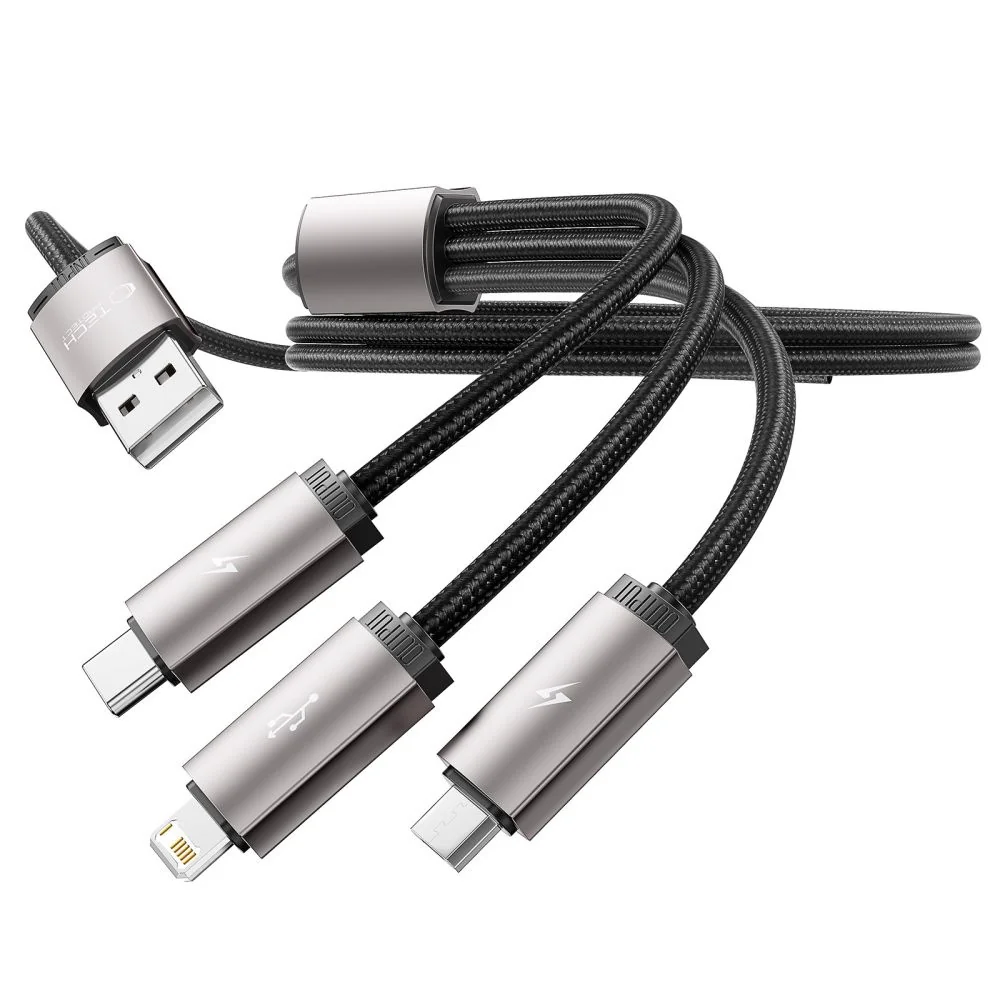 Tech-Protect Ultraboost 3in1 kábel USB - Lightning / USB-C / Micro USB 3.5A 1m, sivý