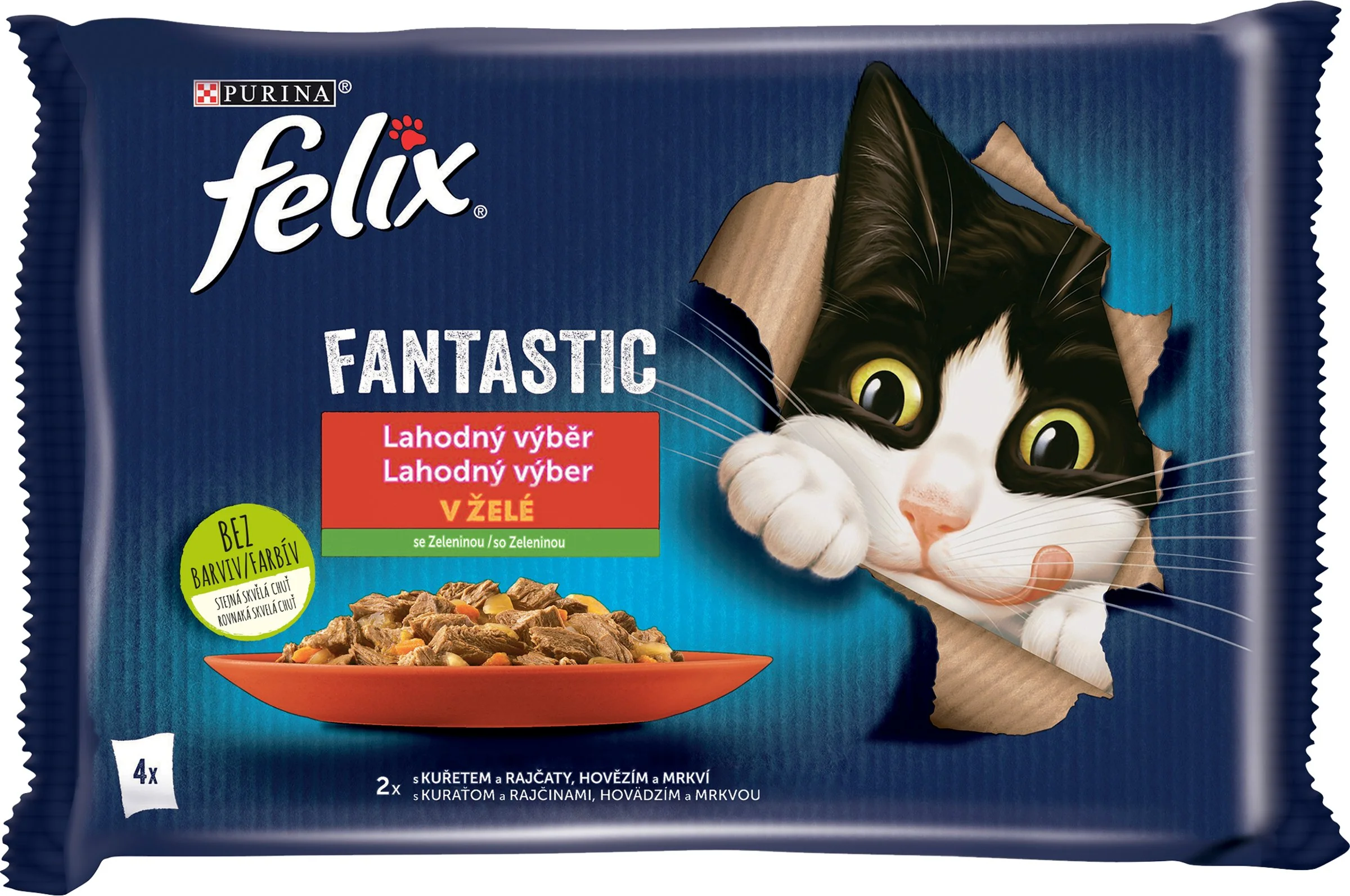 FELIX Fantastic Multipack 12(4x85g) kura s rajčinami/hovädzie s mrkvou