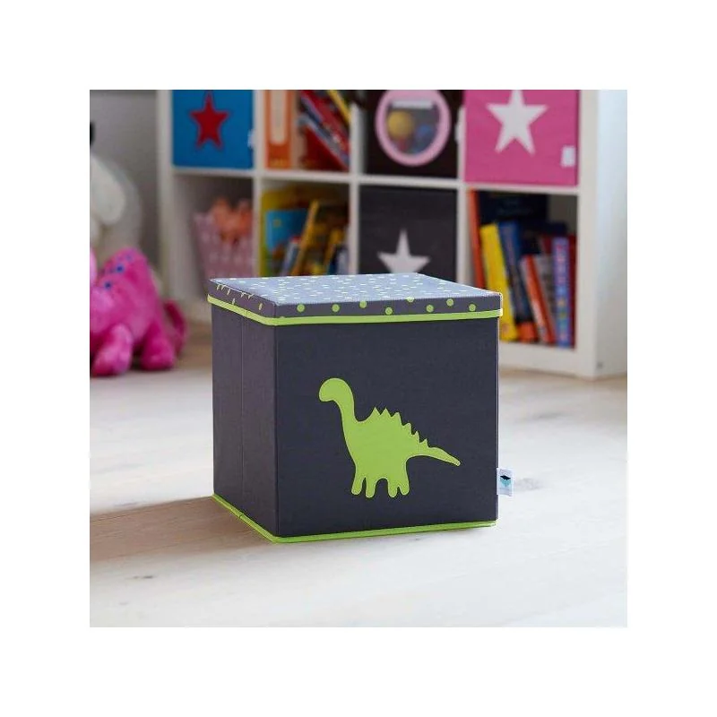 LOVE IT STORE IT - Úložný box na hračky s krytom - šedý, zelený dinosaurus 