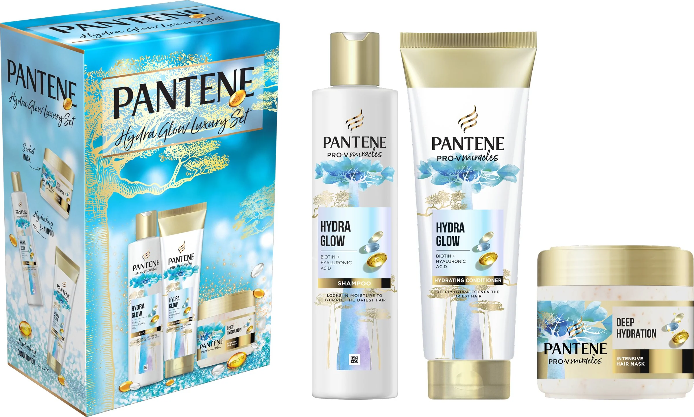 Pantene Pro-V Súprava produktov Miracles Hydra Glow: maska na vlasy, šampón a kondicionér