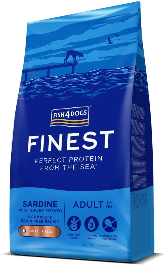 FISH4DOGS Granule malé pre dospelých psy Finest sardínka so sladkými zemiakmi 12kg, 1+ 1×12000 g, granule pre dospelé psy