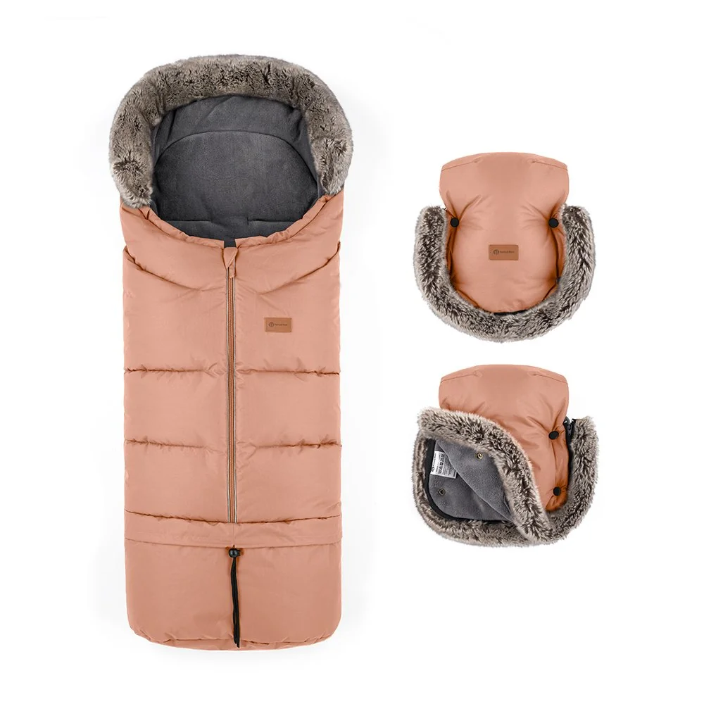 Set zimný fusak Arctic 4v1 + rukavice na kočík Furry Pastel Peach 