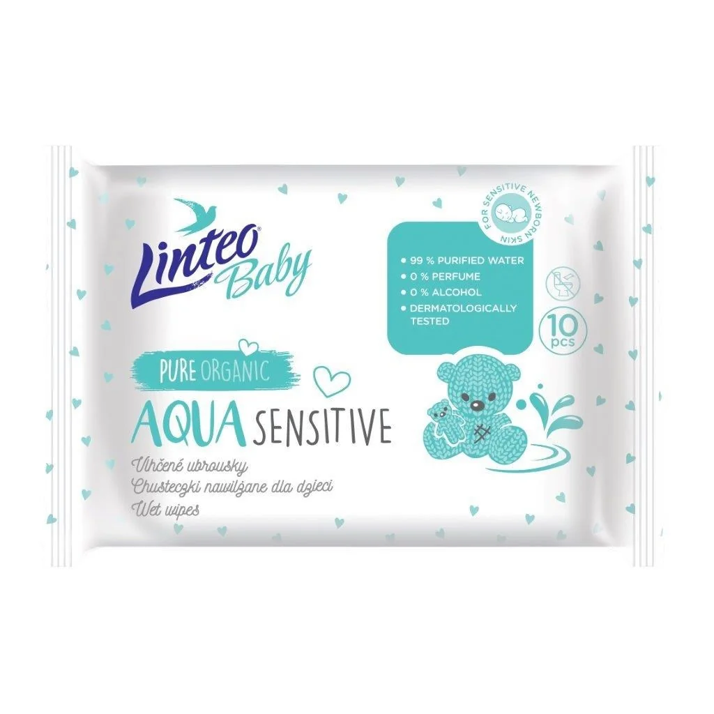 Detské vlhčené obrúsky Linteo Baby AQUA SENSITIVE 10 ks , 20C45314