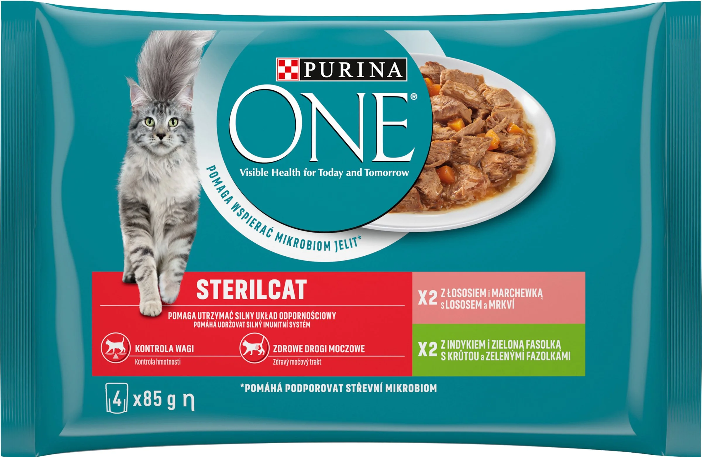 PURINA ONE Multipack Sterilcat mini filetky s morkou a zelenými fazuľkami / s lososom a mrkvou v šťave 12(4x85g)