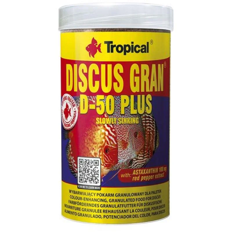 TROPICAL Discus Gran D-50 Plus 100ml/44g vyfarbujúce granulované krmivo pre discusy 