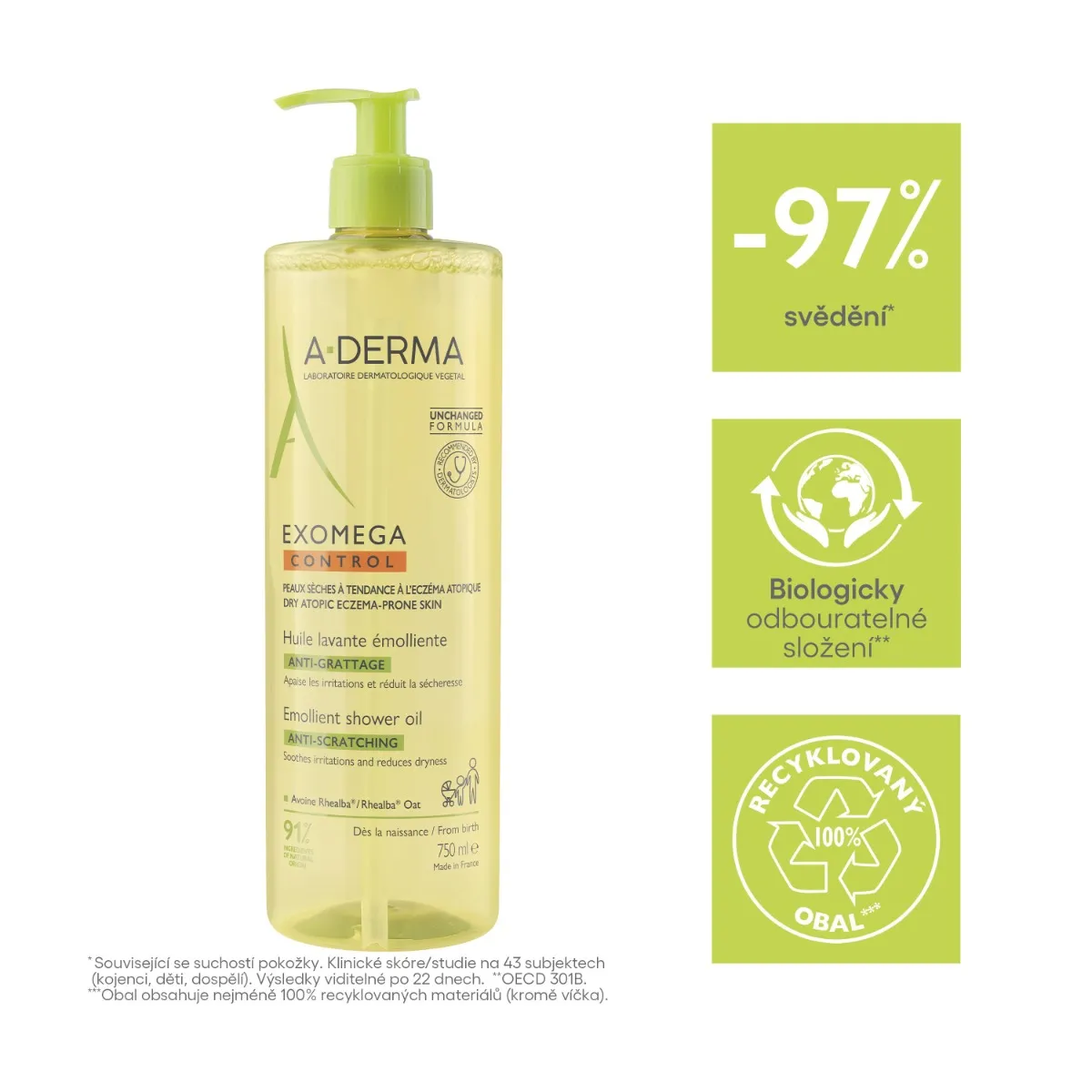 A-DERMA EXOMEGA CONTROL Sprchový olej 1×750 ml, sprchový olej