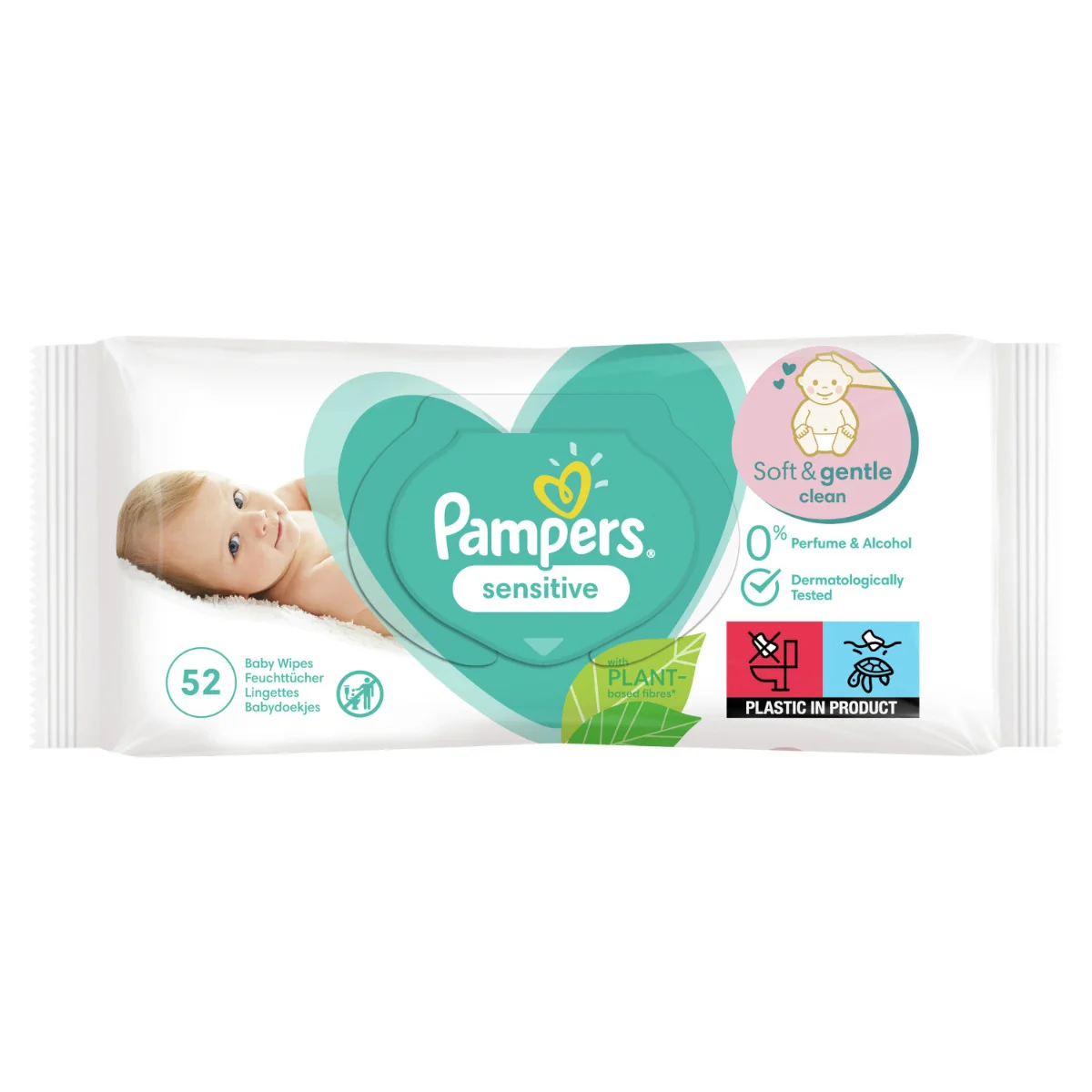 Pampers Wipes Sensitive Plastic Free 52ks