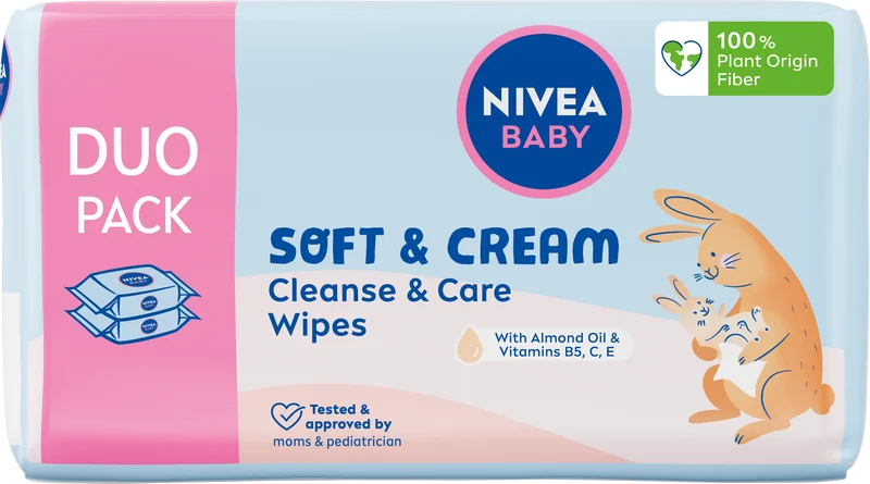 Nivea Baby Čistiace a ošetrujúce obrúsky 
Soft & Cream duopack