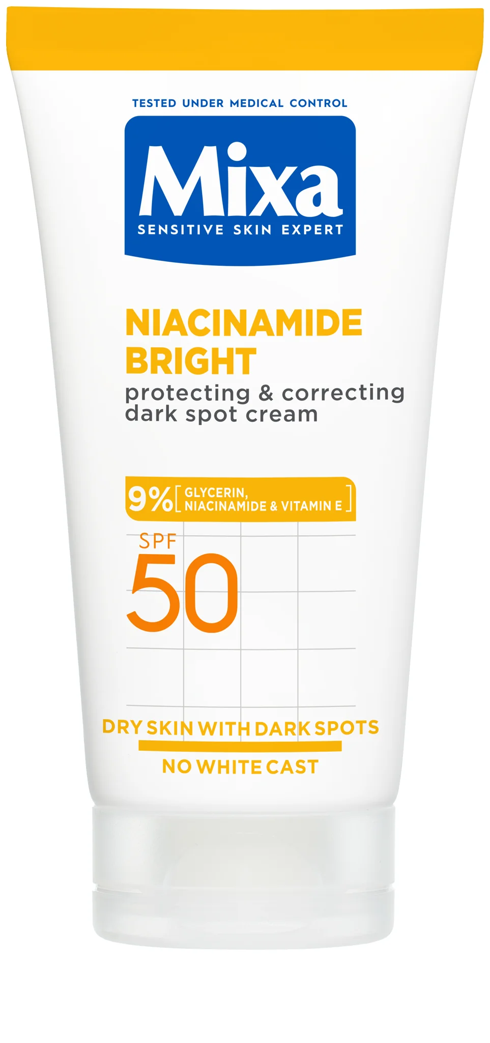 Mixa Niacinamide Bright ochranný a korekčný krém proti tmavým škvrnám s SPF 50+