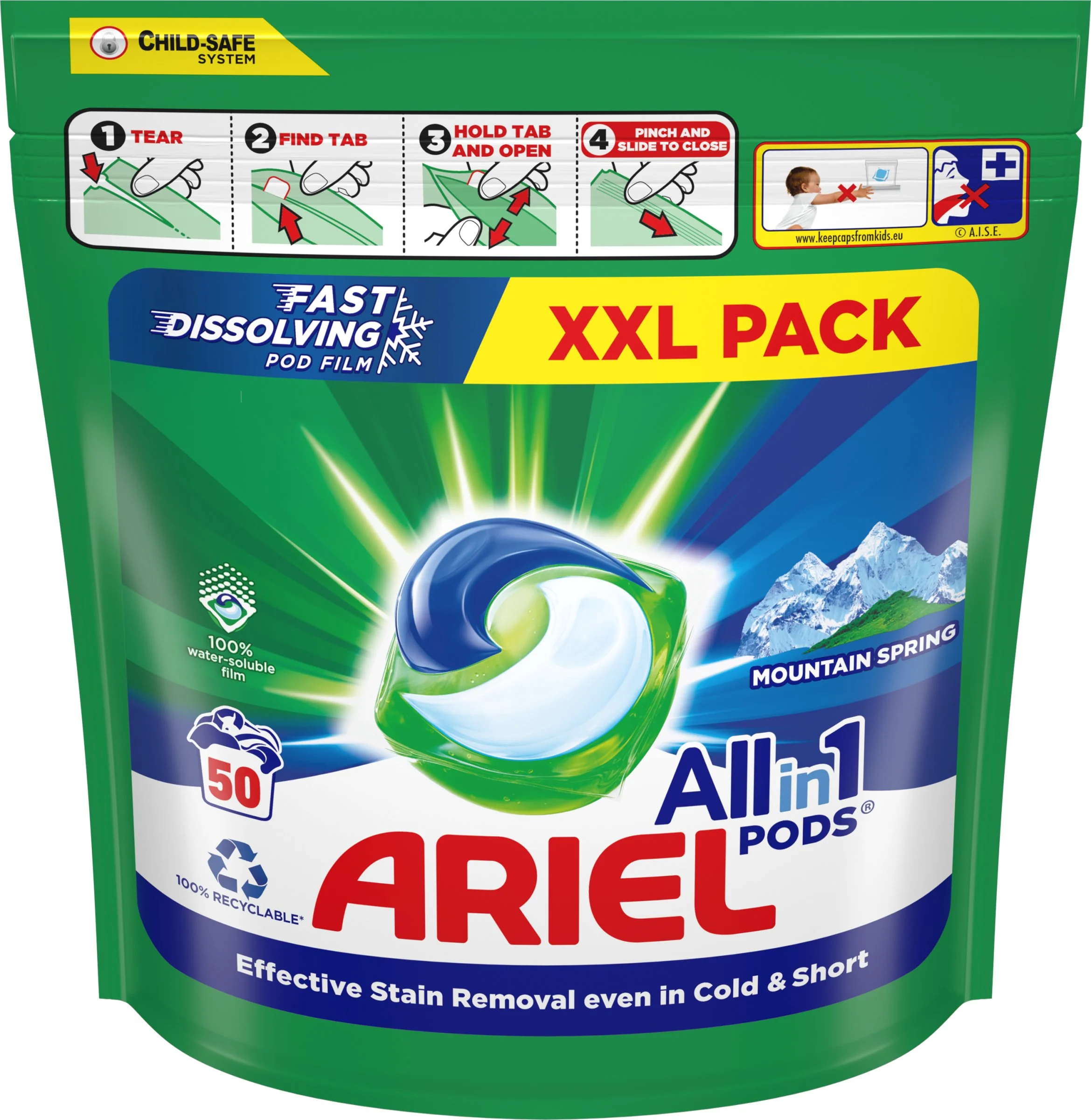 Ariel All-in-1 PODS Mountain Spring, Gélové Kapsuly Na Pranie, 50 Praní