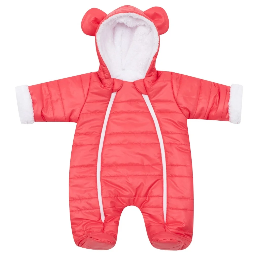 Zimná dojčenská kombinéza s kapucňou s uškami New Baby Pumi red raspberry 56 (0-3m), 20C49850