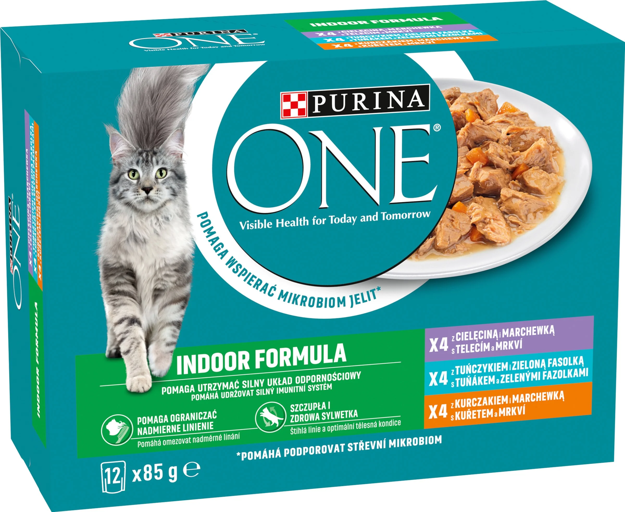 PURINA ONE Multipack Indoor mini filetky s kuraťom 6(12x85g) 12×85 g, kompletné krmivo pre dospelé mačky žijúce v byte