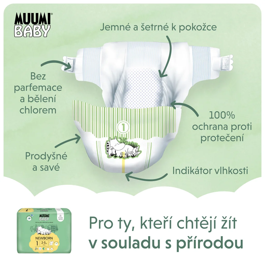 Muumi Baby 1 Newborn 2–5 kg, eko plienky 1×25ks, EKO plienky