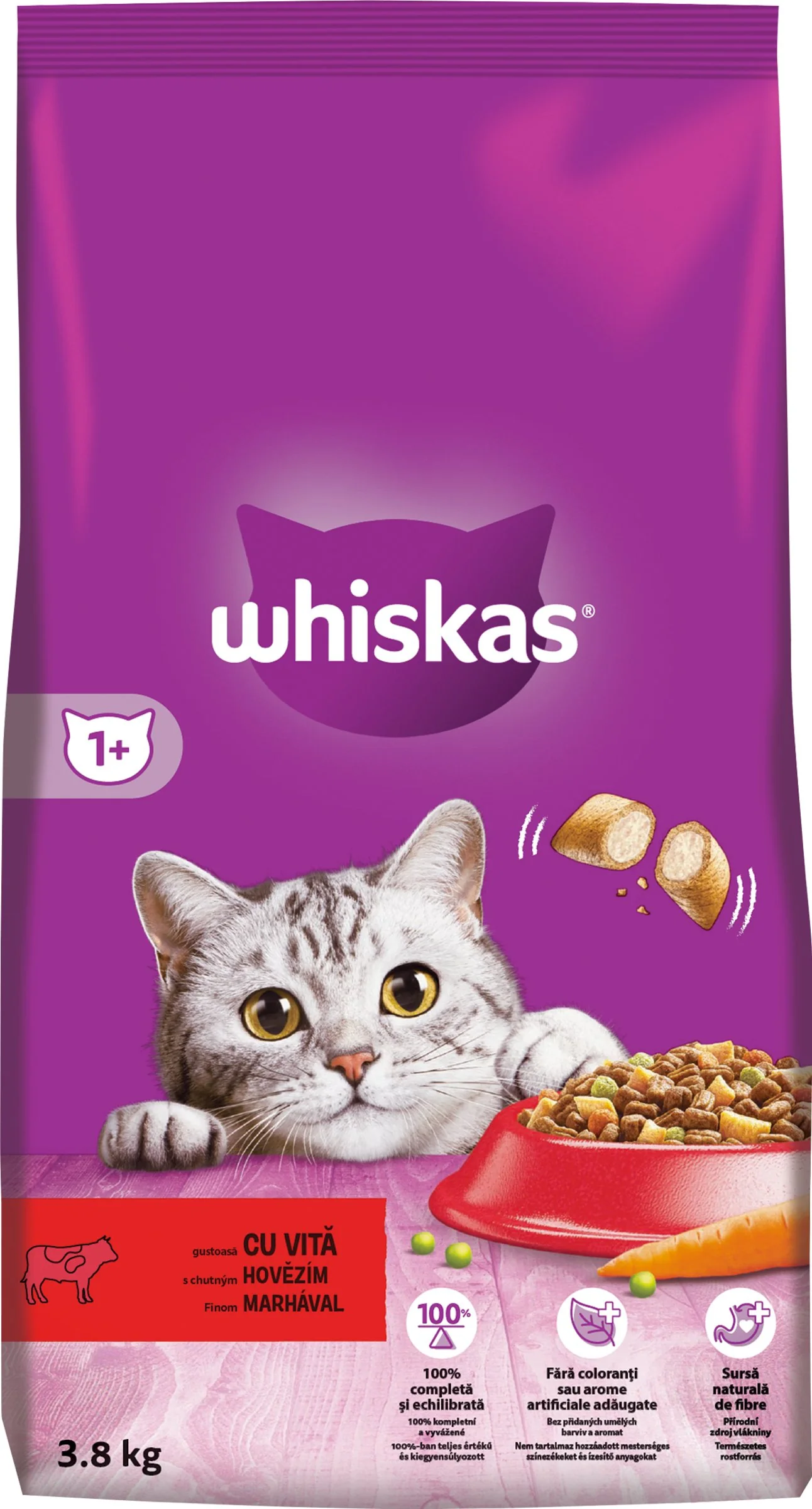 WHISKAS Granule pre dospelé mačky s hovädzím mäsom