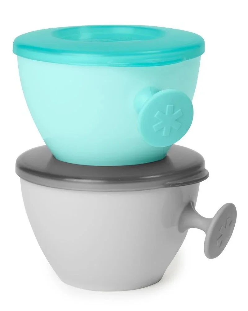 Misky s vrchnákom a držiakom Easy Grab Grey,Teal 2 x 240ml, 3m+