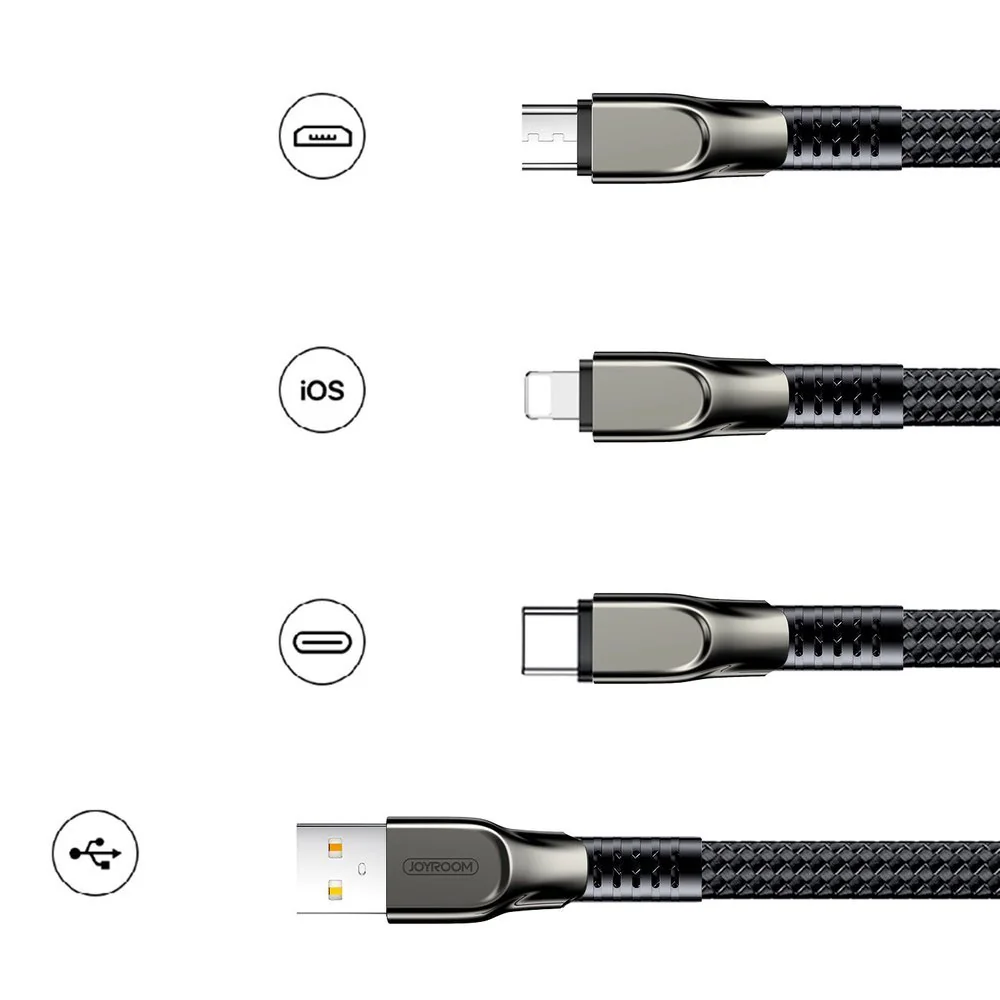 Joyroom 3in1 kábel USB - Lightning / Lightning / USB-C 3.5A 1.3m, červ ený