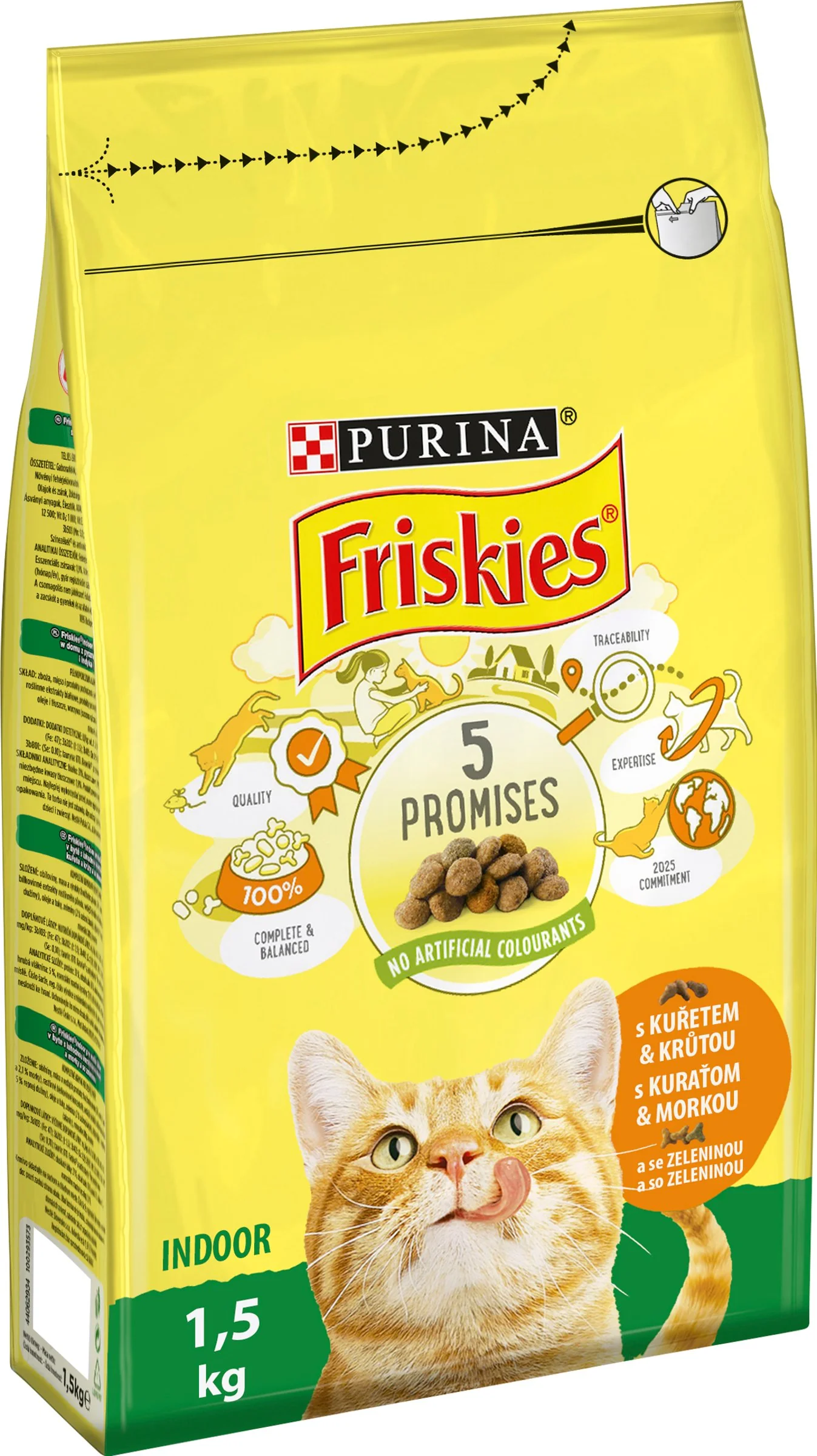 FRISKIES GM 1x1,5kg Indoor s kuraťom a pridanou zeleninou 1×1,5 kg, kompletné krmivo pre dospelé mačky