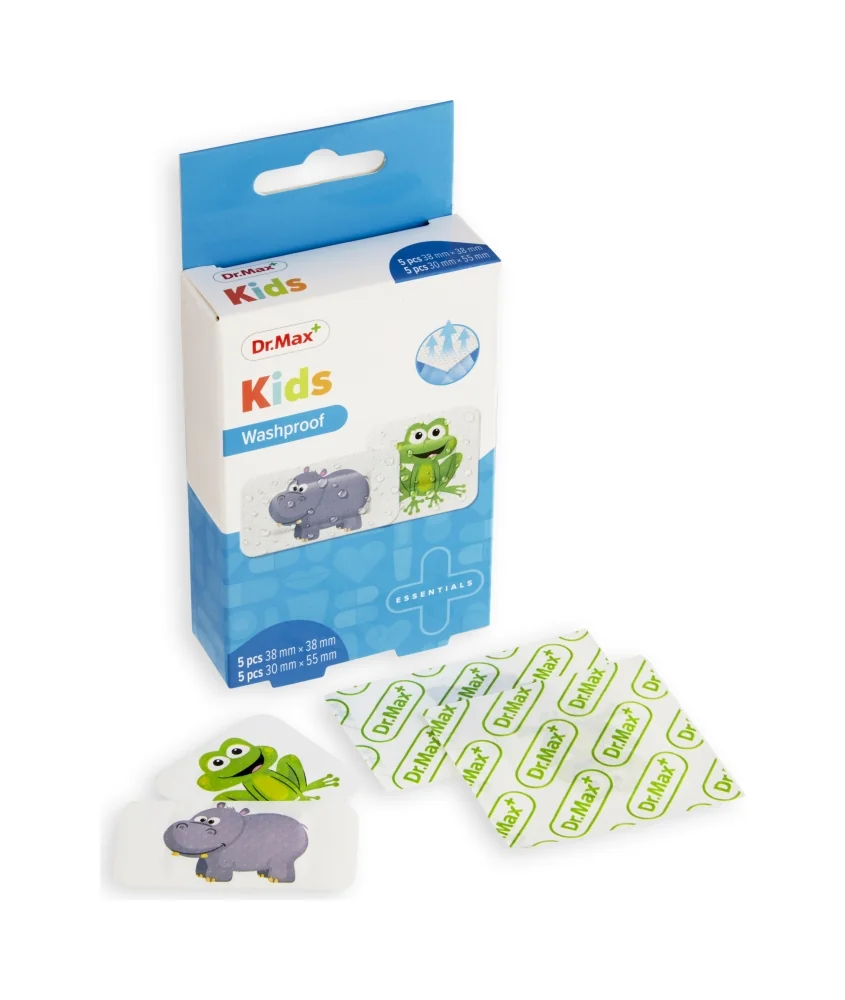 Dr. Max Náplasť Kids Washproof 1×10 ks, (38 x 38mm) x 5 ks + (30 x 55mm) x 5 ks