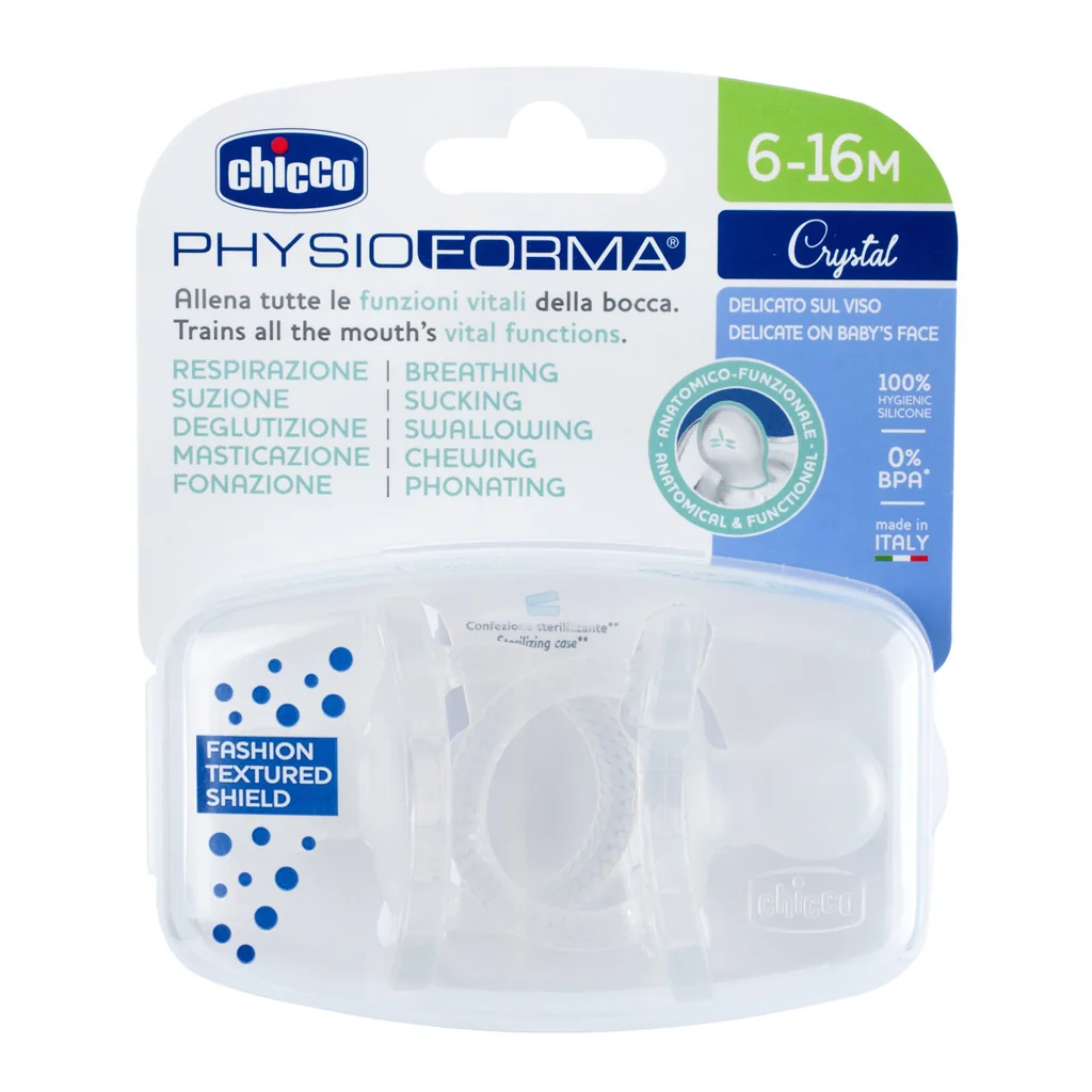 CHICCO Cumlík Physio Luxe celosilikónový 6-12m crystal 2 ks