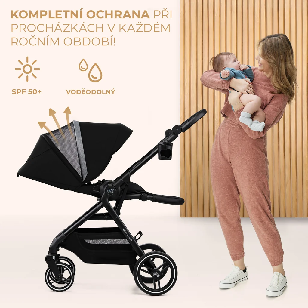 KINDERKRAFT SELECT Kočík športový Yoxi Pure Black 1×1 ks, športový kočík