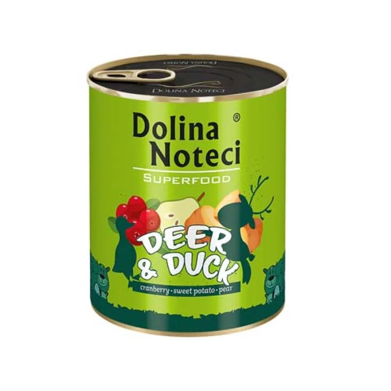 DOLINA NOTECI SUPERFOOD 800g jeleň a kačica pre psov 80% mäsa