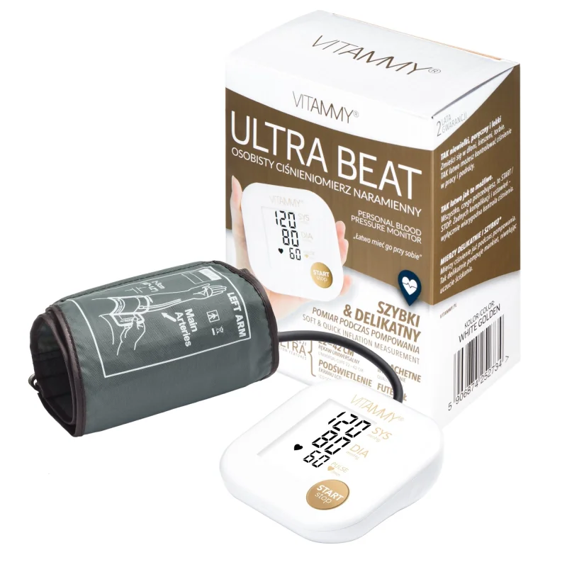 VITAMMY ULTRA BEAT ramenný tlakomer, farba biela/zlatá 