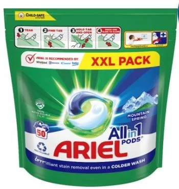 Ariel All-in-1 PODS Mountain Spring, Gélové Kapsuly Na Pranie, 50 Praní 1×50ks, Gélové Kapsuly Na Pranie